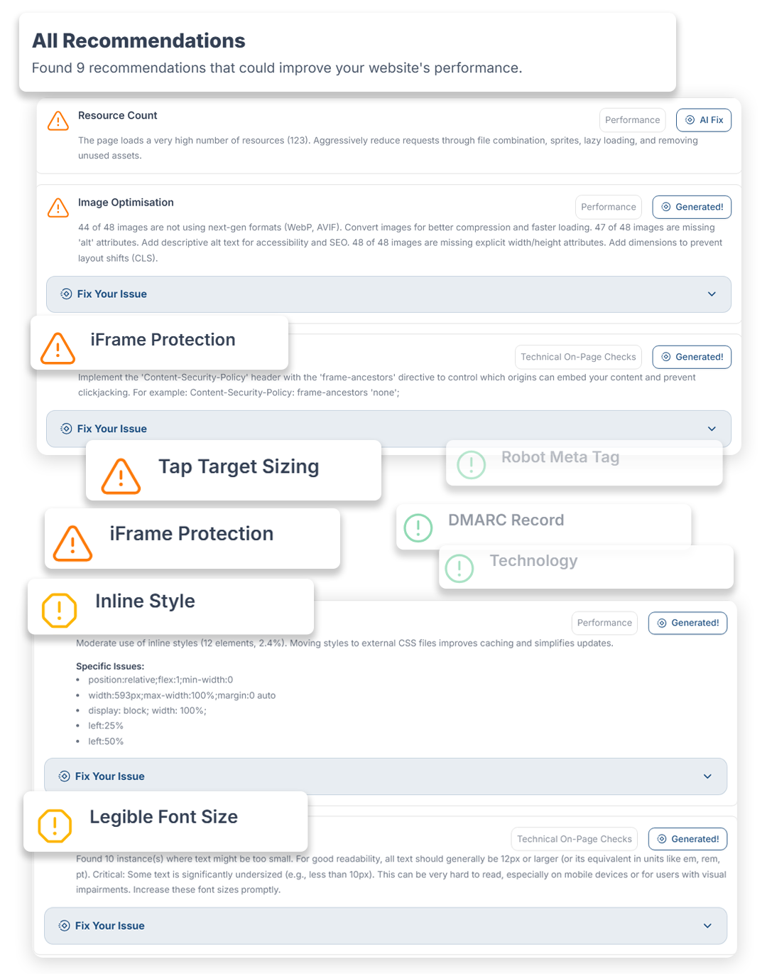 SEO recommendations dashboard
