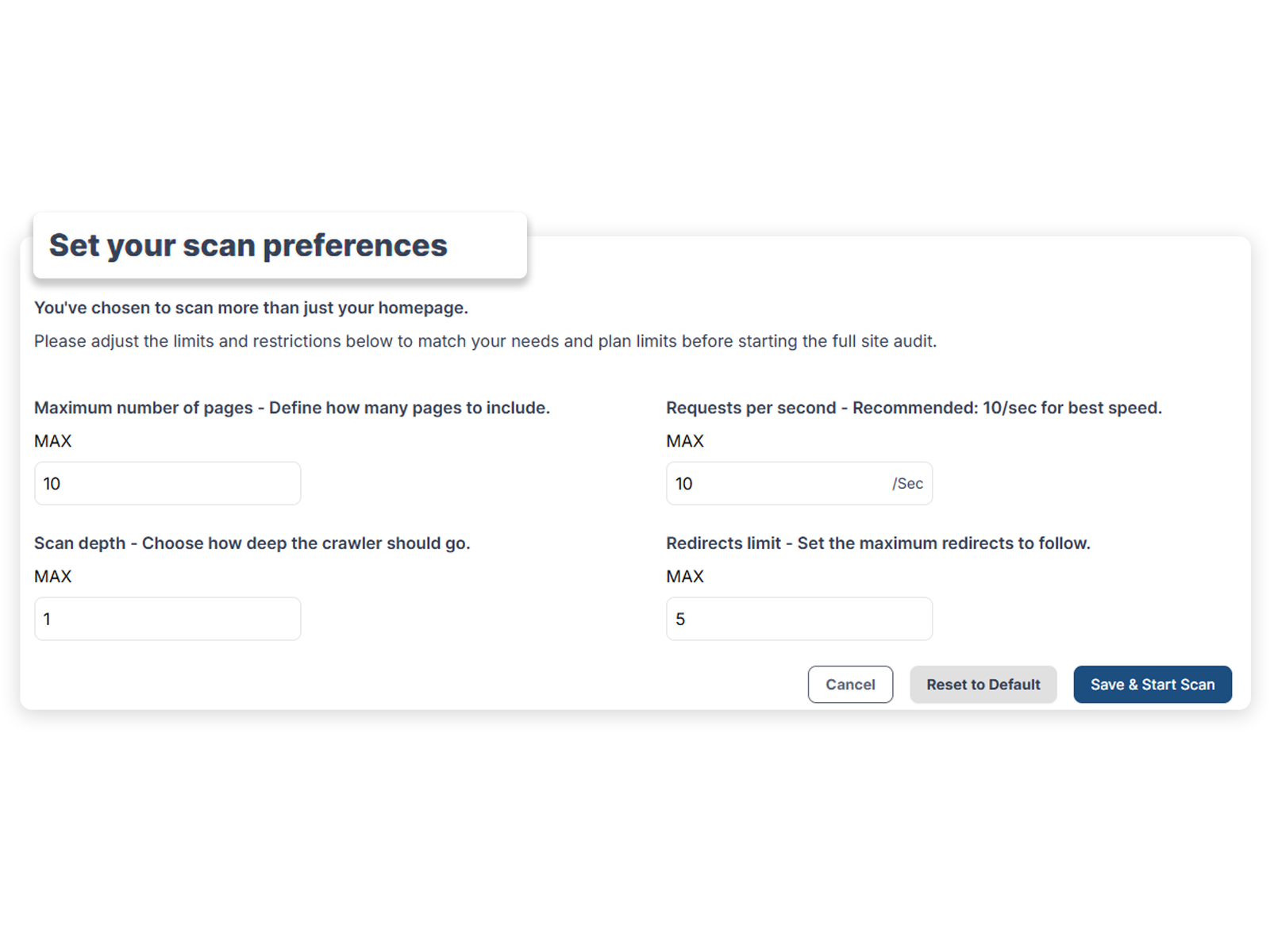 Scan preferences settings